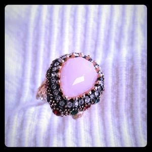 PINK QUARTZ GOLD ADJUSTABLE RING